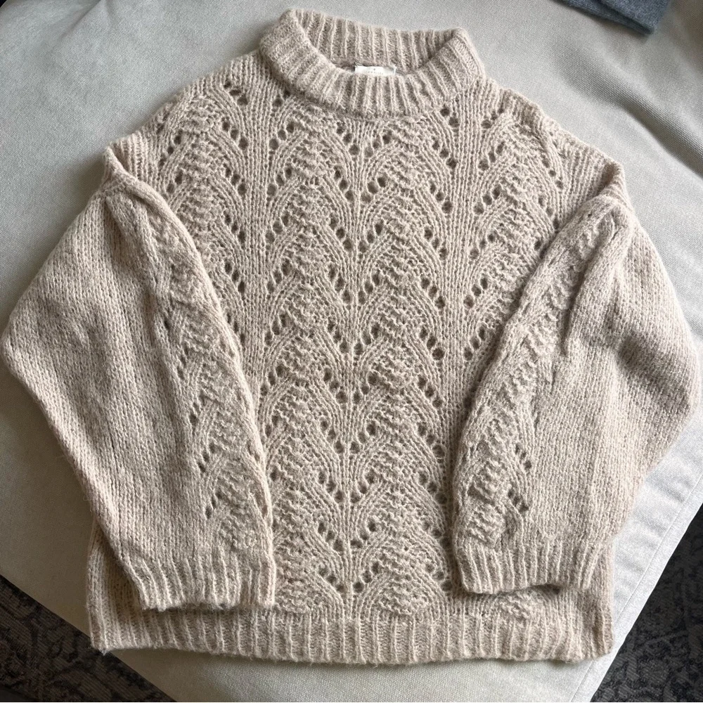 Kate Spade Pointelle Stitch Puff Sleeve Alpaca Blend Sweater